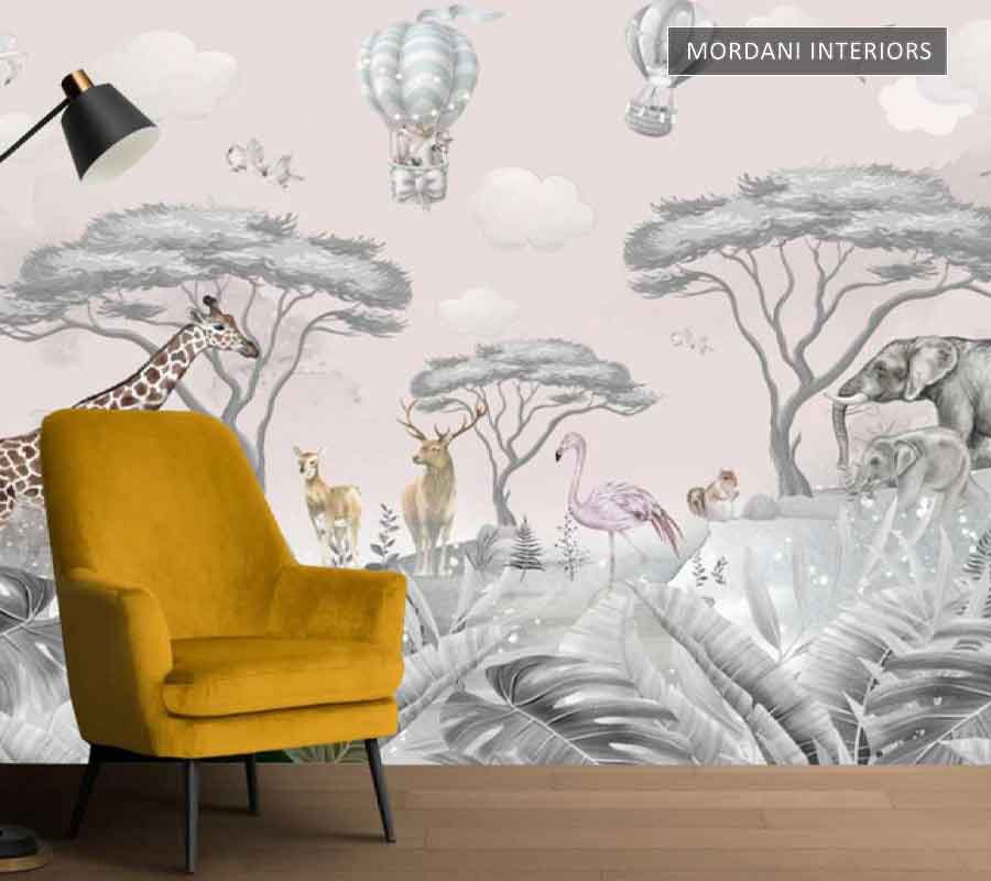 GREY ANIMAL FOREST TROPICAL WALL MURALS _ I